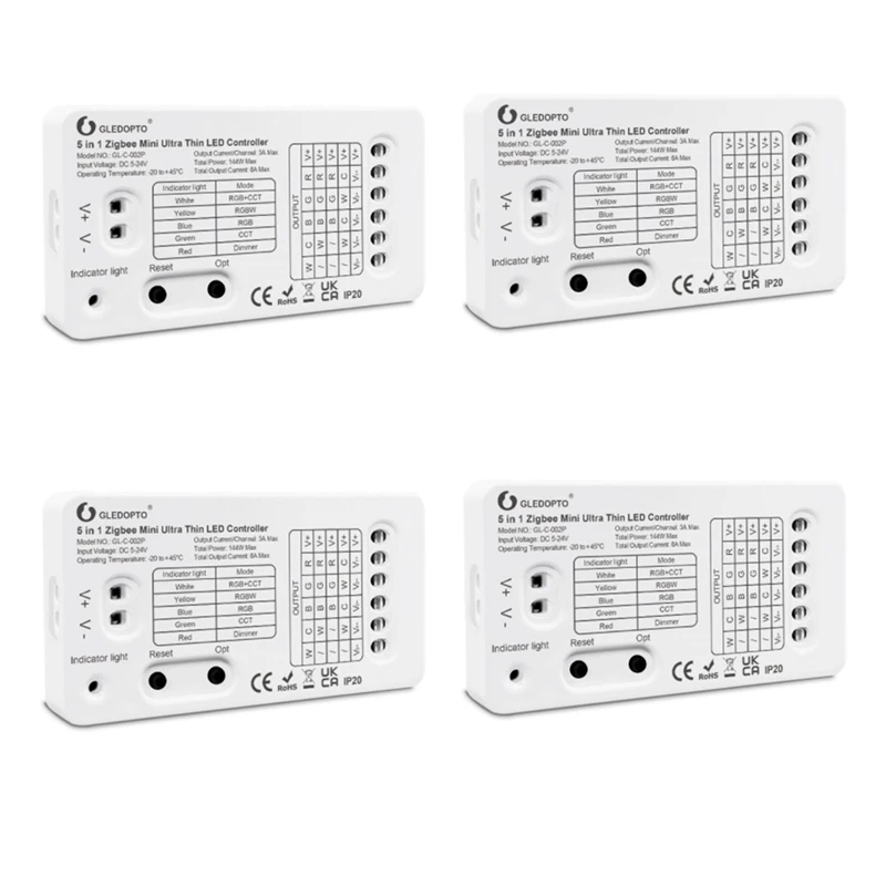 

4X GLEDOPTO Zigbee 3.0 DC5-24V Mini 5 In 1 RGBCCT/RGBW/RGB/CCT/Dimmer LED Light Strip Controller For TV Backlight