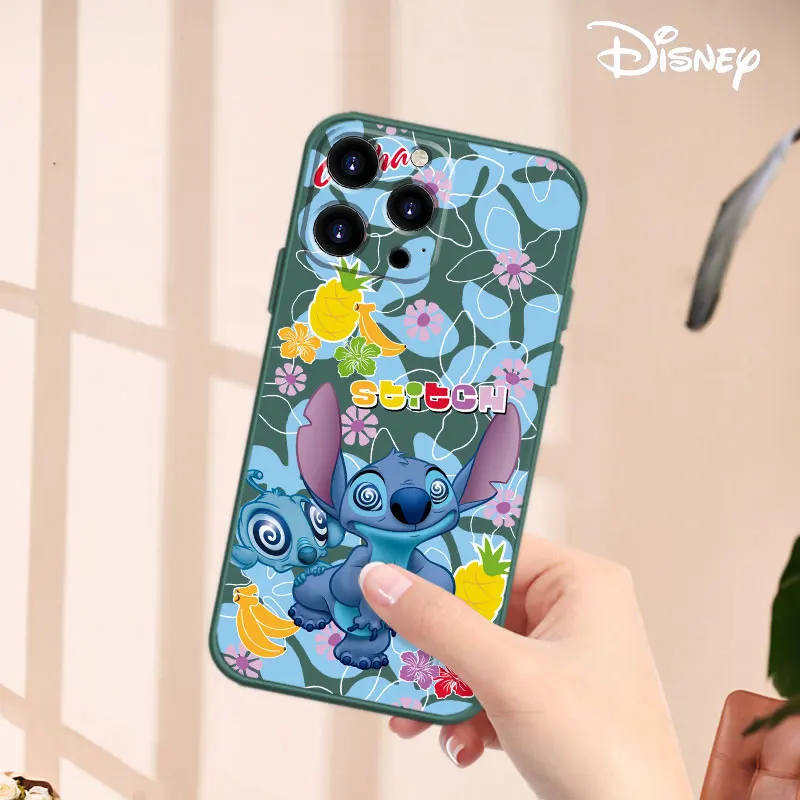 Luxury Liquid Cover Case for iPhone 11 12 13 Pro Max XS 7 8 Plus SE 13pro i12 iPhon Silicone Blue Capa Disney Stitch Forest