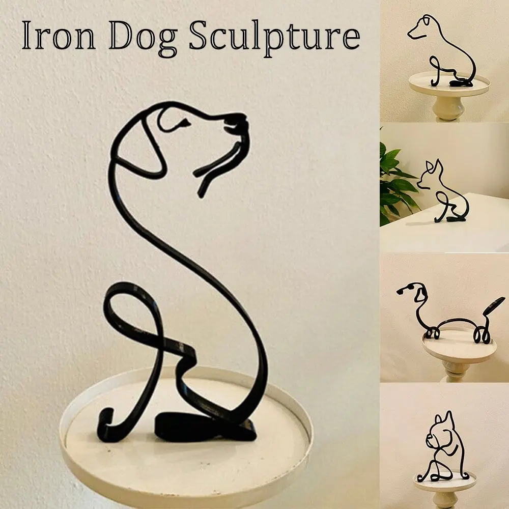 

1PC Abstract Dog Ornament Wrought Iron Dog Handicraft Modern Animal Sculpture Art Figurine Simple Statue Home Office Decor Gift