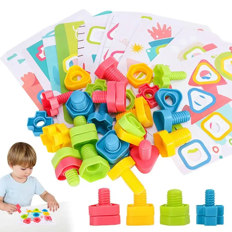 

Nuts And Bolts For Kids Screw Shape And Color Matching Game Activities Montessori Building Construction Improve Fine Motor