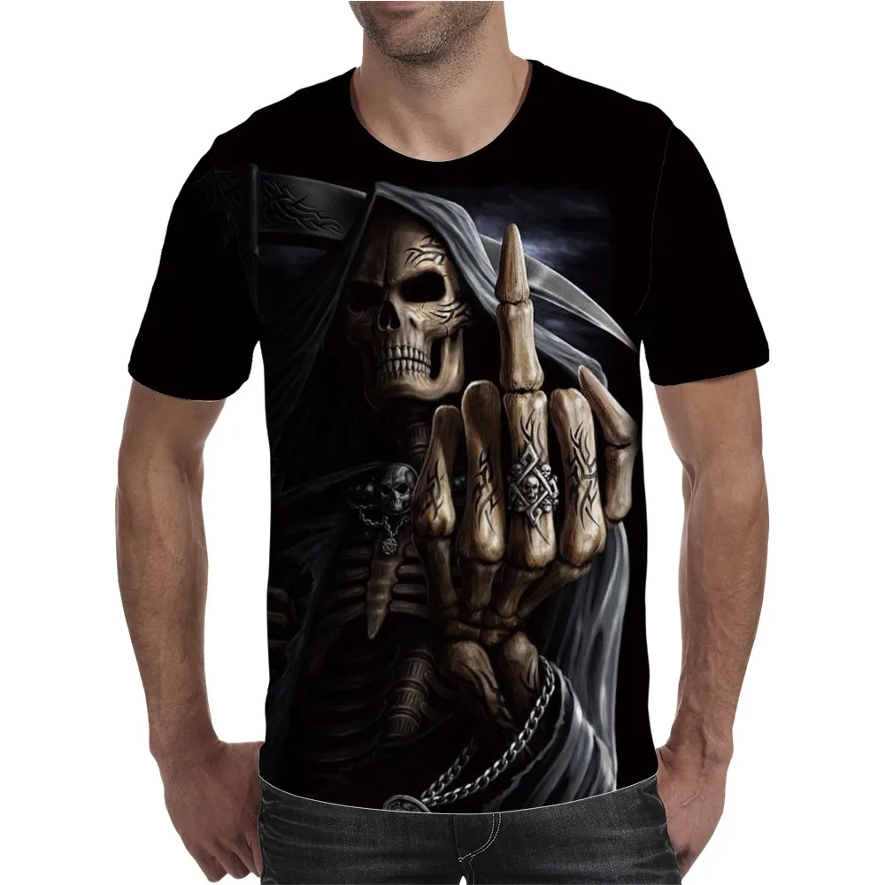 

Europe and America 3D digital printing evil spirit skull t shirt men's punk casual breathable crew neck short sleeve T-shirt
