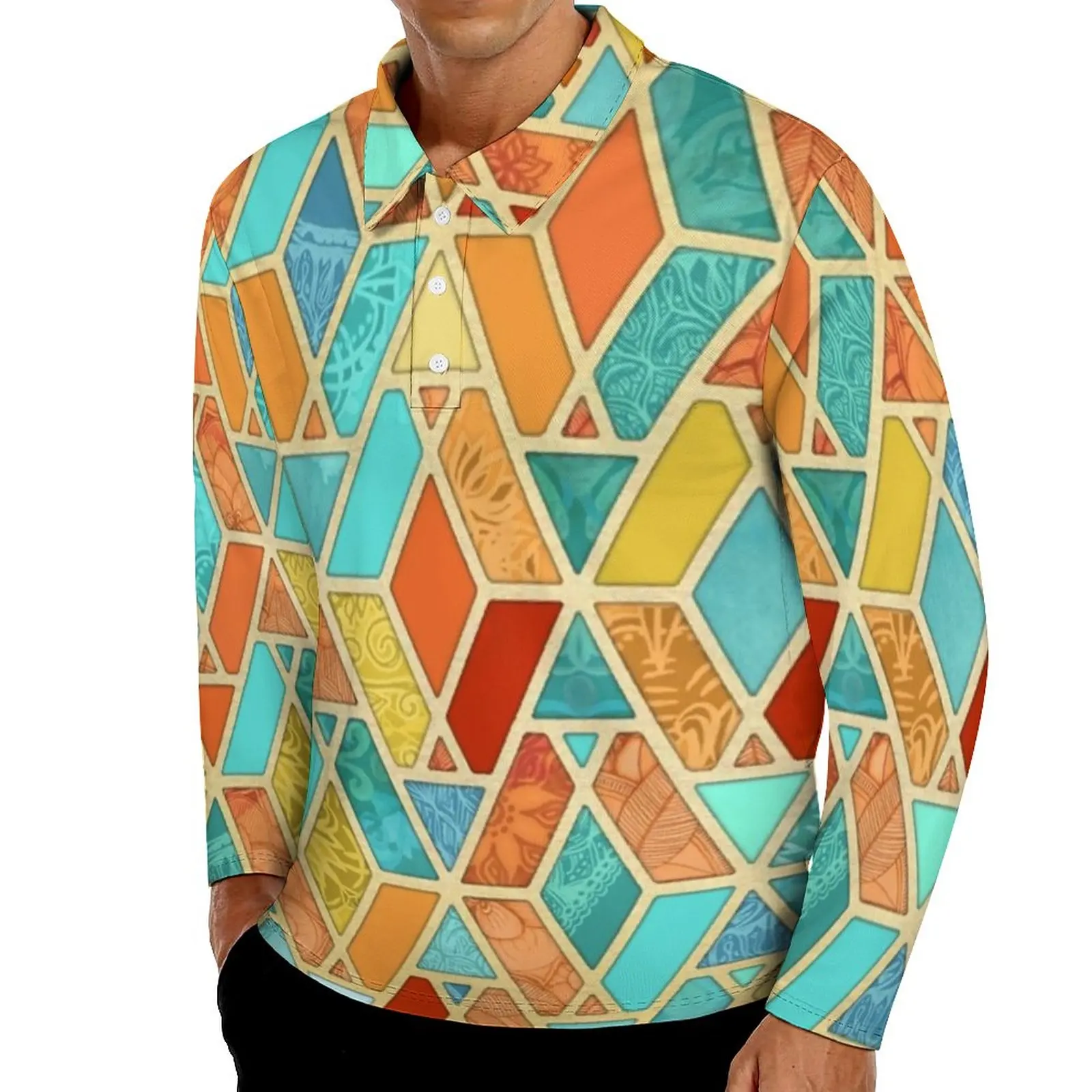 

Повседневная мужская рубашка с абстрактным стильным геометрическим принтом, Весенняя ретро-рубашка с воротником и длинным рукавом, дизайн...