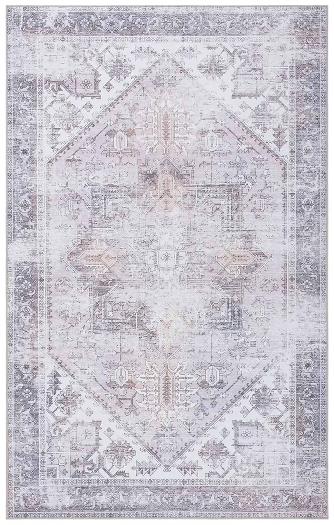 

Tucson Jayla Traditional Machine Washable Area Rug, 5` x 8`, Beige/Grey