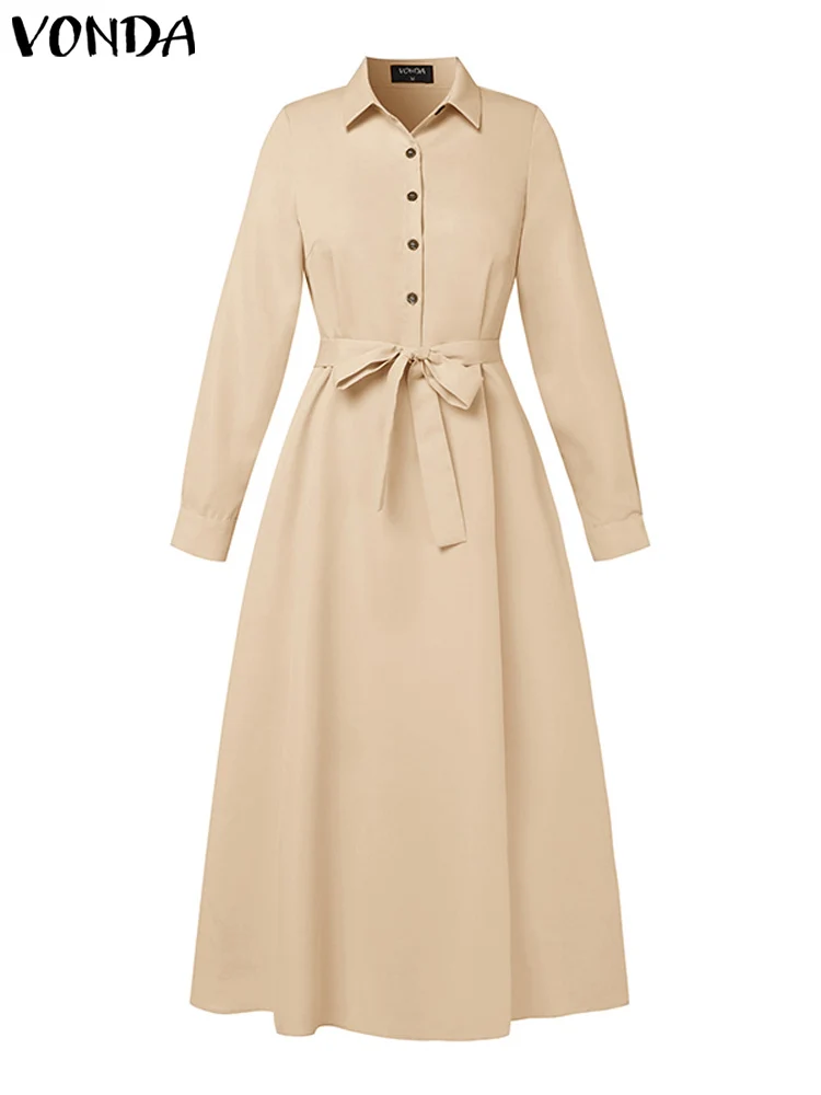 Женское платье-рубашка с длинным рукавом свободного покроя