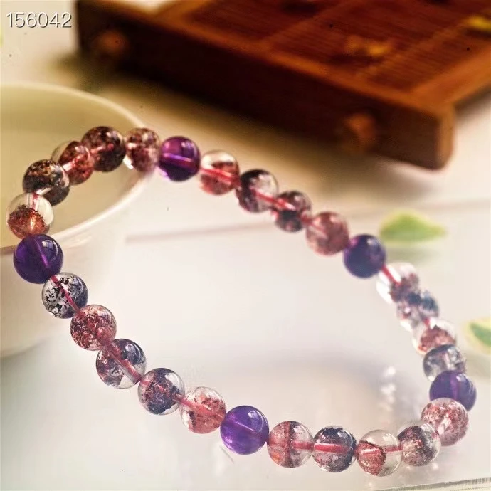 

Natural Colorful Rutilated Lepidocrocite Quartz Bracelet 6.8mm Super Seven 7 Clear Round Beads Crystal Women Men AAAAAA