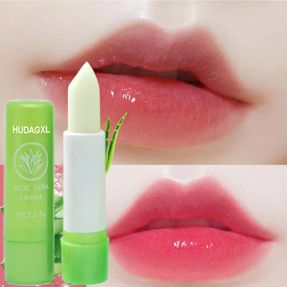 

Natural Aloe Vera Moisturizing Lip Balm Temperature Lipstick Changing Care Fade Lips Color Lips Nourish Lines Fine Lasting T2R9