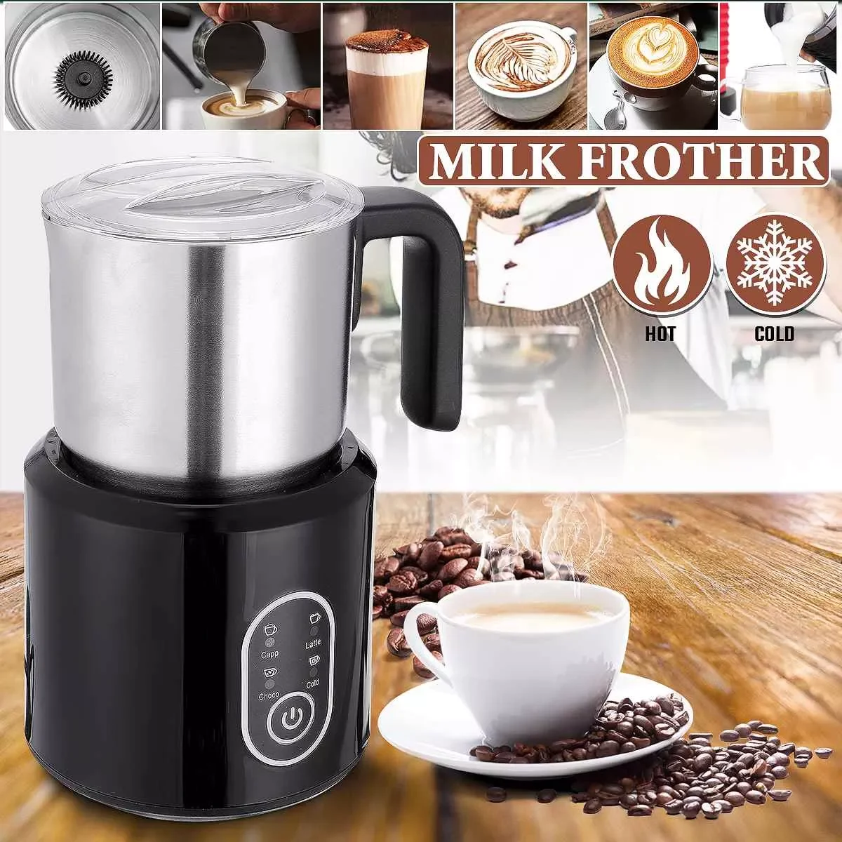 Milk Frother Automatic Milk Frother Detachable Milk Steamer Make Latte Cappuccino Macchiato Hot/Cold Milk Foam For Home
