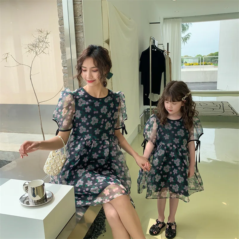 

High-end Parent-child Dress Mother-daughter Dress Summer Dress Girl Flower Gauze Skirt Little Girl Fashionable Princess Dress