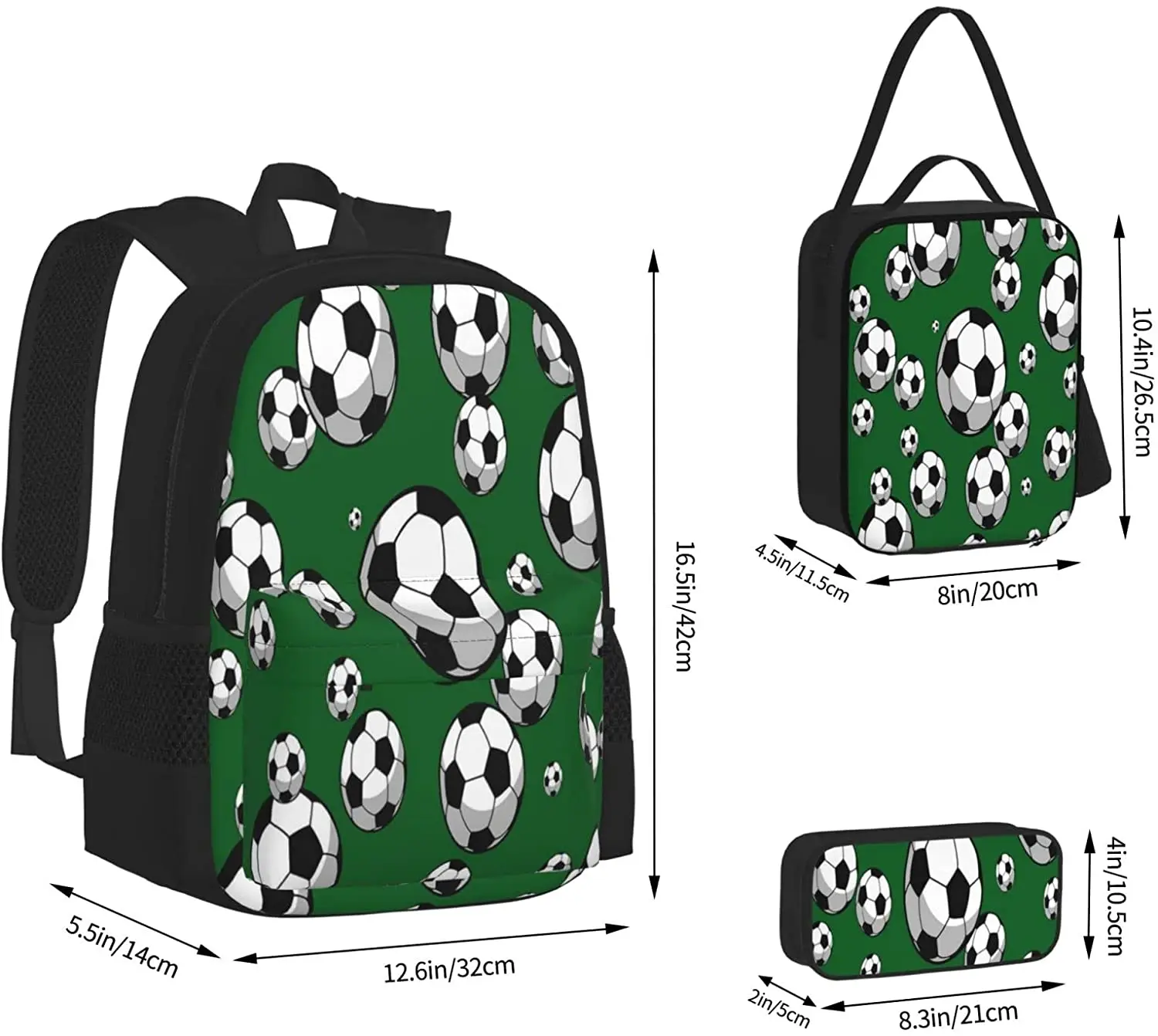 Kids School Backpack Soccer Ball Schoolbag Travel Bag Casual Daypack Lunch Bag Pencil Case for Boys Teens Girls 3pcs Sets