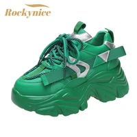 new 2022 spring women high platform shoes 7 5cm comfortable chunky sneakers breathable mesh leather casual sport dad shoes woman