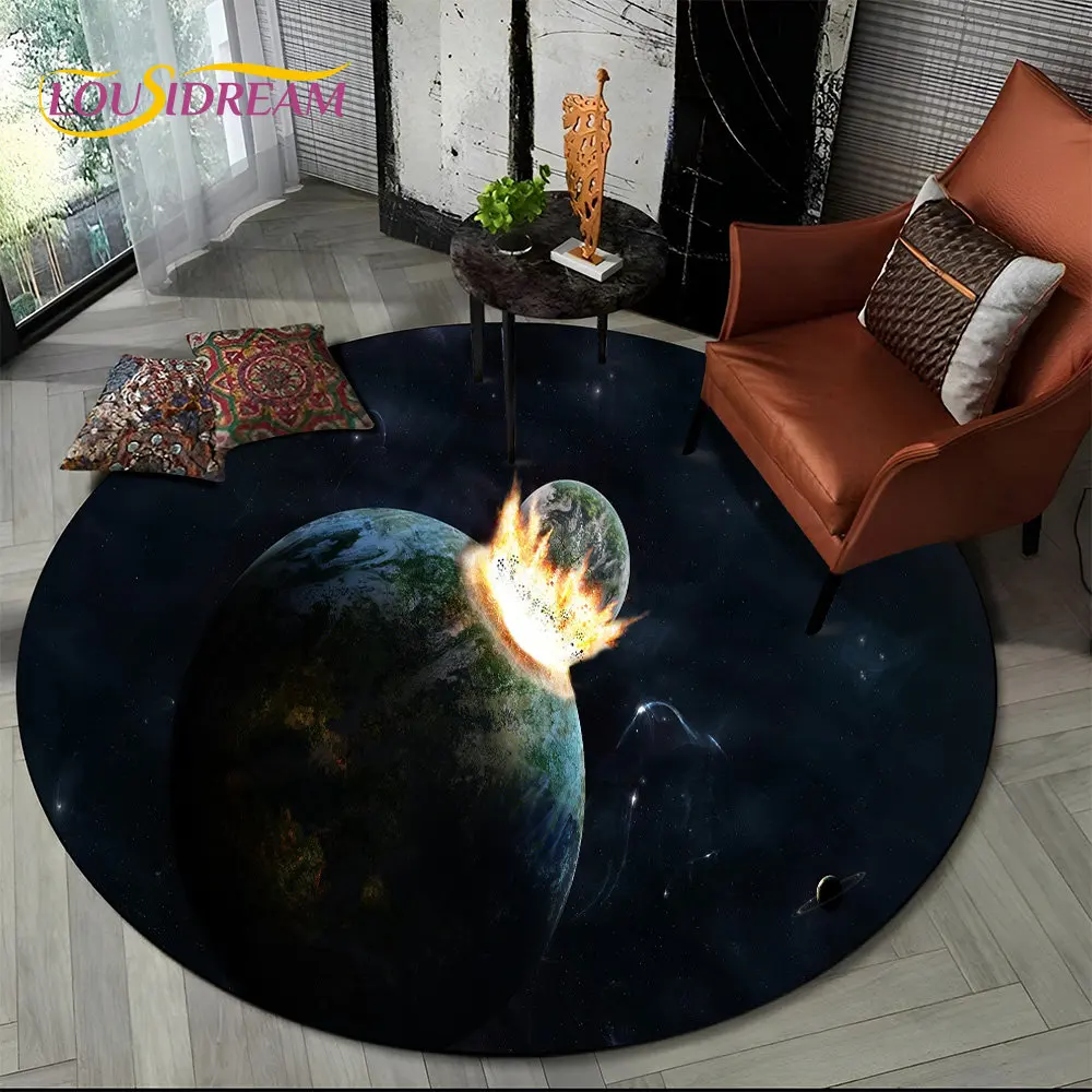 

Earth Space Fixed Stars Galaxy Round Area Rug,Carpet for Living Room Children's Bedroom Sofa Playroom Decor,Non-slip Floor Mat