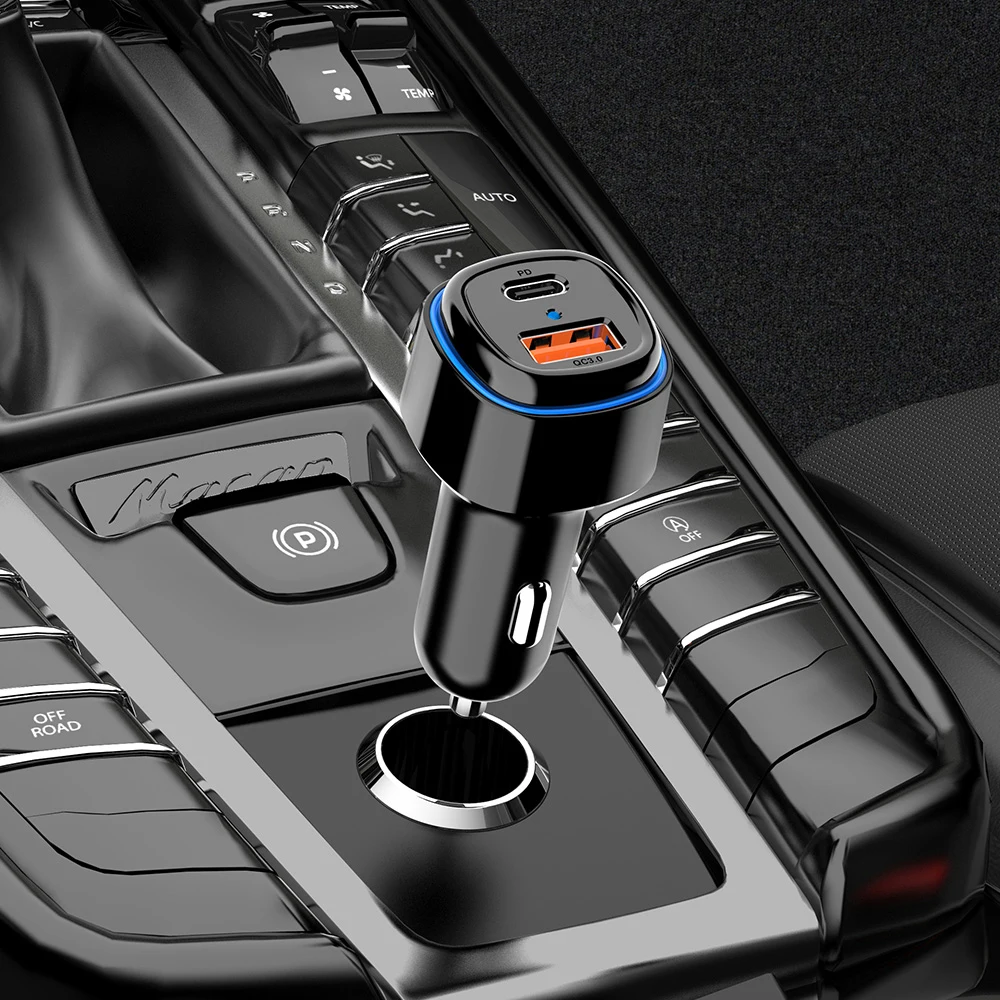 

C7 45 Вт PD 3.1A QC3.0 автомобильное зарядное устройство для прикуривателя с синей светодиодной подсветкой адаптеры розетки автомобильные аксессу...