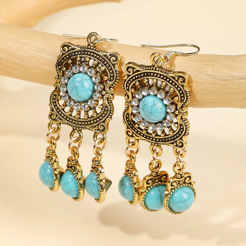 Набор бирюзовых украшений для женщин винтажные аксессуары колье и серьги под