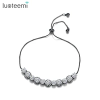 luoteemi brand black round crystal adjustable drawstring bracelet for women cubic zirconia crystal fashion jewelry gift pulseira