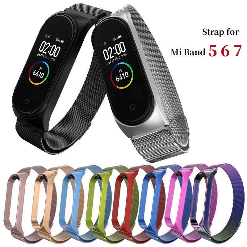 

Milanese Loop Strap For Xiaomi Mi Band 7 6 5 Stainless Steel Magnetic Watch Straps Band5 Replacement Bracelet Mi Band 5 6 Correa