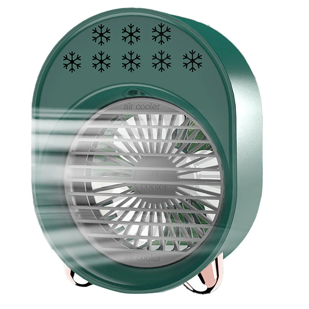 Noiseless Evaporative Fan Rechargeable Usb Desk Fan 3 Speed Led Night Office Humidifier Green