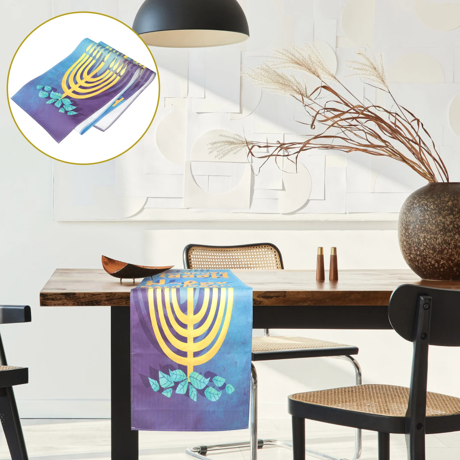 

Table Hanukkah Runner Chanukah Jewish Decoration Tablecloth Coverholiday Dining Festival Supplies Party David Menorah Star