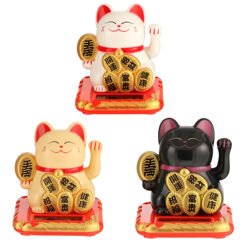 

Solar Powered maneki neko lucky cat Black/White Welcoming Shaking Hands Chinese Lucky Cat For Hotel Restaurant Home Car Decor