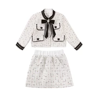princess girl suit 2022 spring autumn new childrens classic lattice two piece skirt set boutique kids little girls clothing