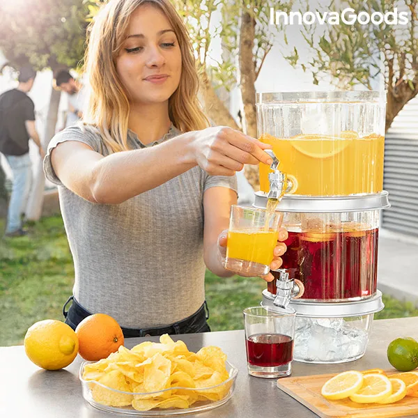 Dispensador de Bebidas Doble con Depósitos de Hielo y Bandeja para Aperitivos InnovaGoods | dispensador de bebidas , dispensador para bebida , dispensador de bebida , dispensadores de bebida , dispensador zumos