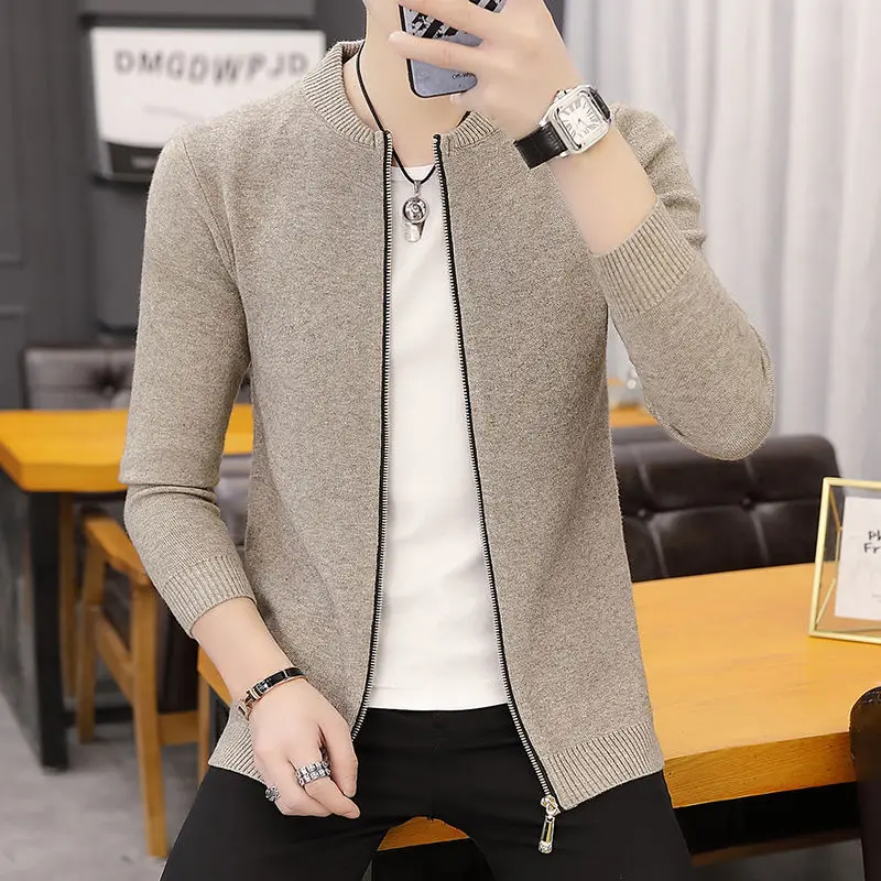 

Spring Men's Sweater Cardigan Solid Long Sleeve Knitted Coat Full Zipper Casual Wool Sweater Tide Slim Male Autumn Clothing D74