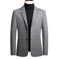 men gray khaki black sheep wool blazers winter autumn notched collar single breasted cashmere woolen suuit jakcet male outerwear