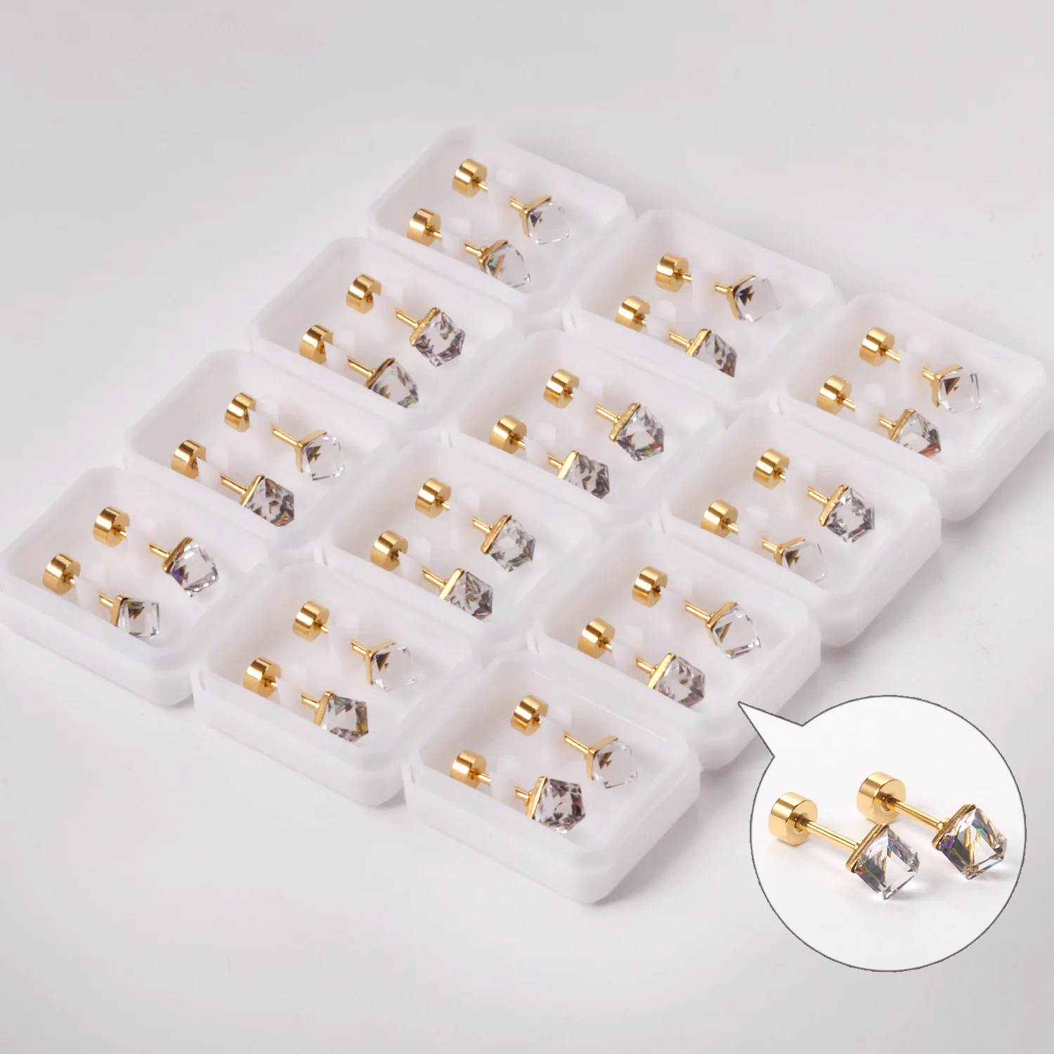 

LUXUKISSKIDS Colorful Cubic Zirconia Studs Earrings With Clearly Crystal Discoloration Wholesale Twist Pack 12pairs Sale Brincos