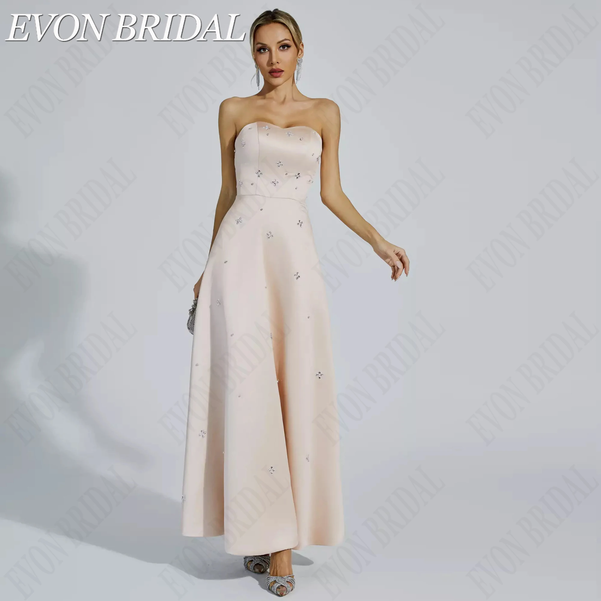 Фото EVON BRIDAL Атлас Изготовлено На Заказ Платье На Бал Сердцевидный Вырез А Силуэт Платье Для Гостей Длинное До Лодыжки Открытая Спина Вечернее Платье 2026 Без Рукавов Элегантное Платье На День Рождения №4