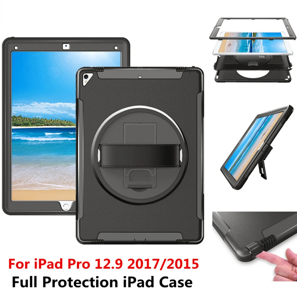 

Tablet Hand Strap Case For Apple iPad Pro 12.9 inch 2017 2015 Heavy Duty Kickstand Holder Cover Shockproof Armor Case