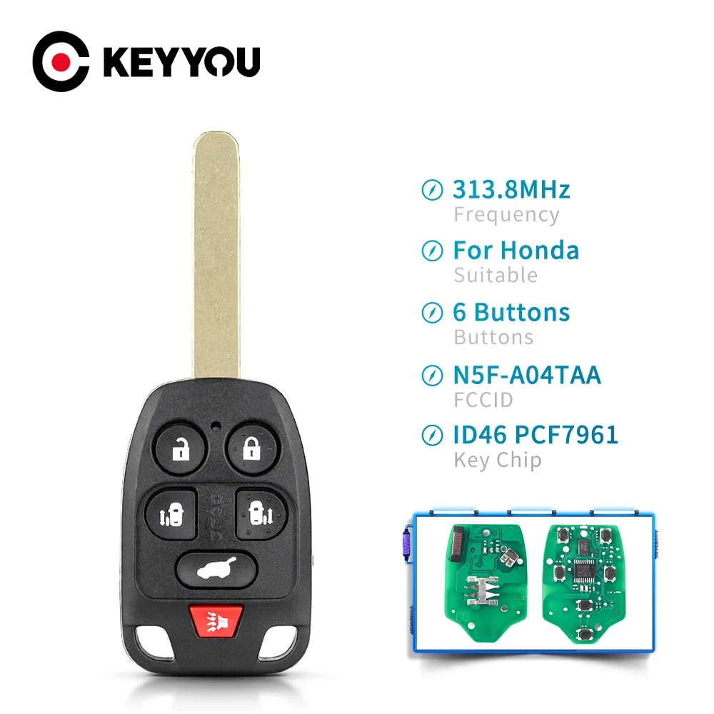 

KEYYOU 5/6 кнопок для Honda Odyssey 2011 2012 2013 2014, удаленный ключ от машины 313,8 МГц ID46 PCF7961, чип N5F-A04TAA
