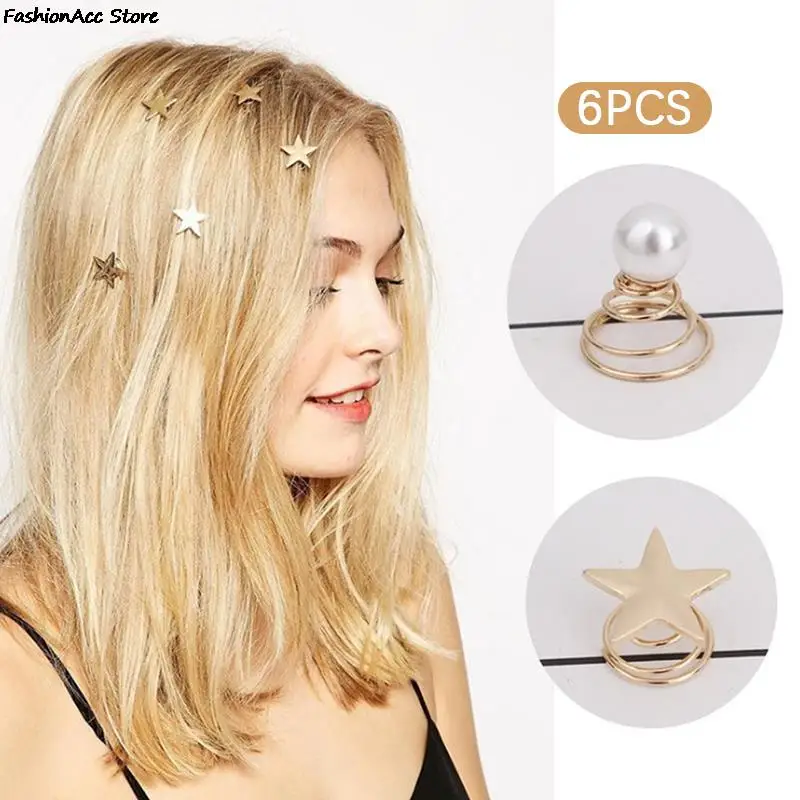 

6 Pcs Fashion Women Gold Star Swirl Spiral Hairpin Barrettes Wedding Gift Women Headwear Accessories Hair Braiding Tools