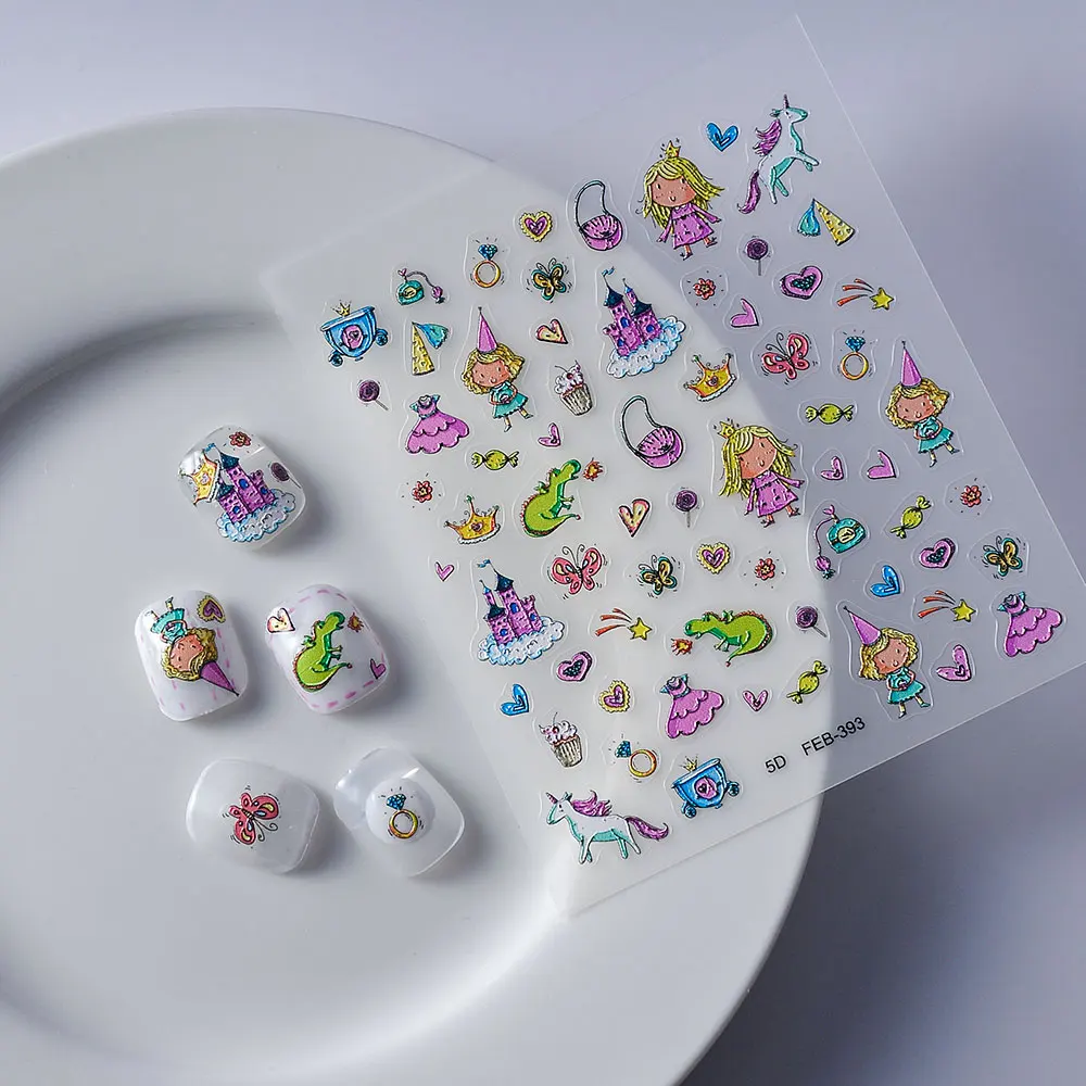 

Наклейки для ногтей FEB-393 Prince Dream 5D, наклейки для ногтей для женщин, аксессуары для маникюра