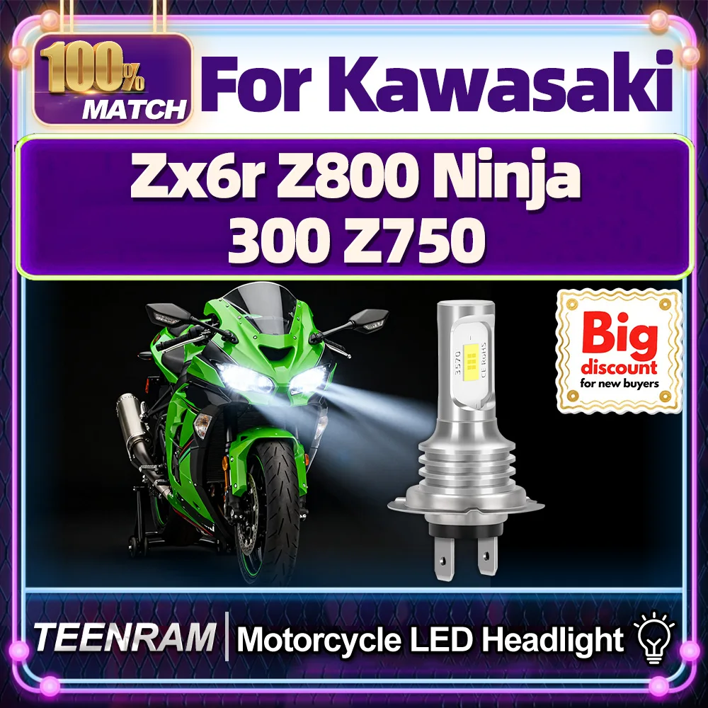 Фото TEENRAM для Kawasaki Zx6r Z800 Ninja 300 Z750, светодиодные лампы для фар мотоцикла, обновление Plug and Play Hi/Lo, ампулы для фар мотоцикла №1