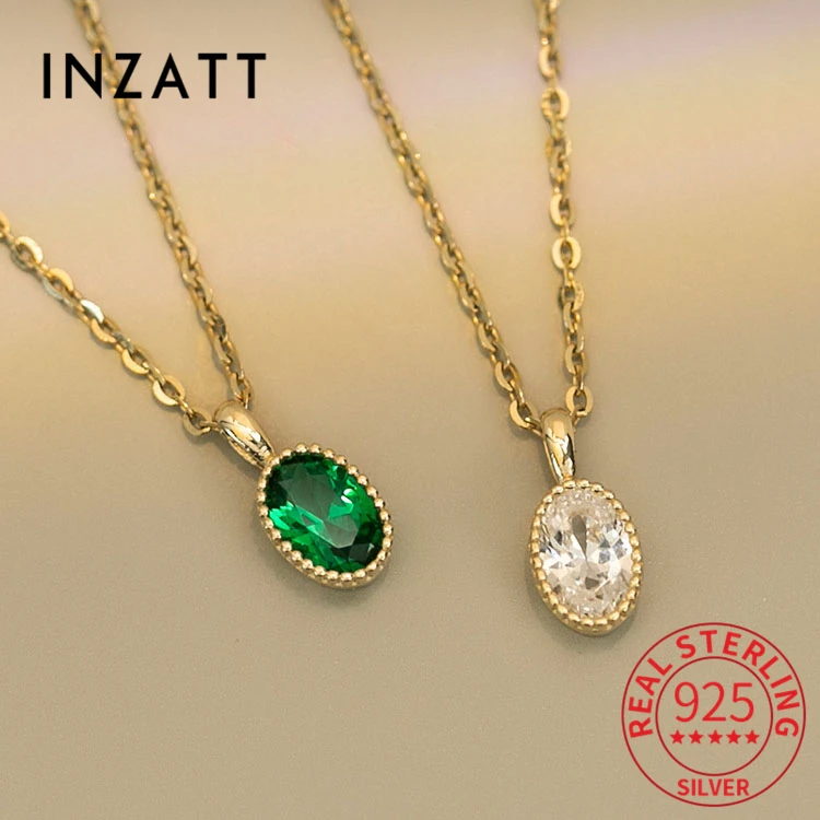 

INZATT Real 925 Sterling Silver Oval Zircon Choker Necklace For Fashion Women Classic Fine Jewelry Minimalist Bijoux