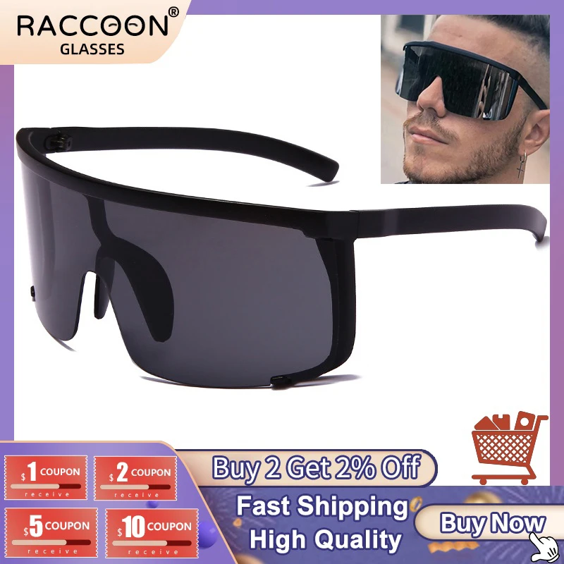 

2022 Oversized Goggle Shield Sunglasses Women Personality Flat Top Semi-Rimless Big Sun Glasses Men Outdoor Windproof Eyewear