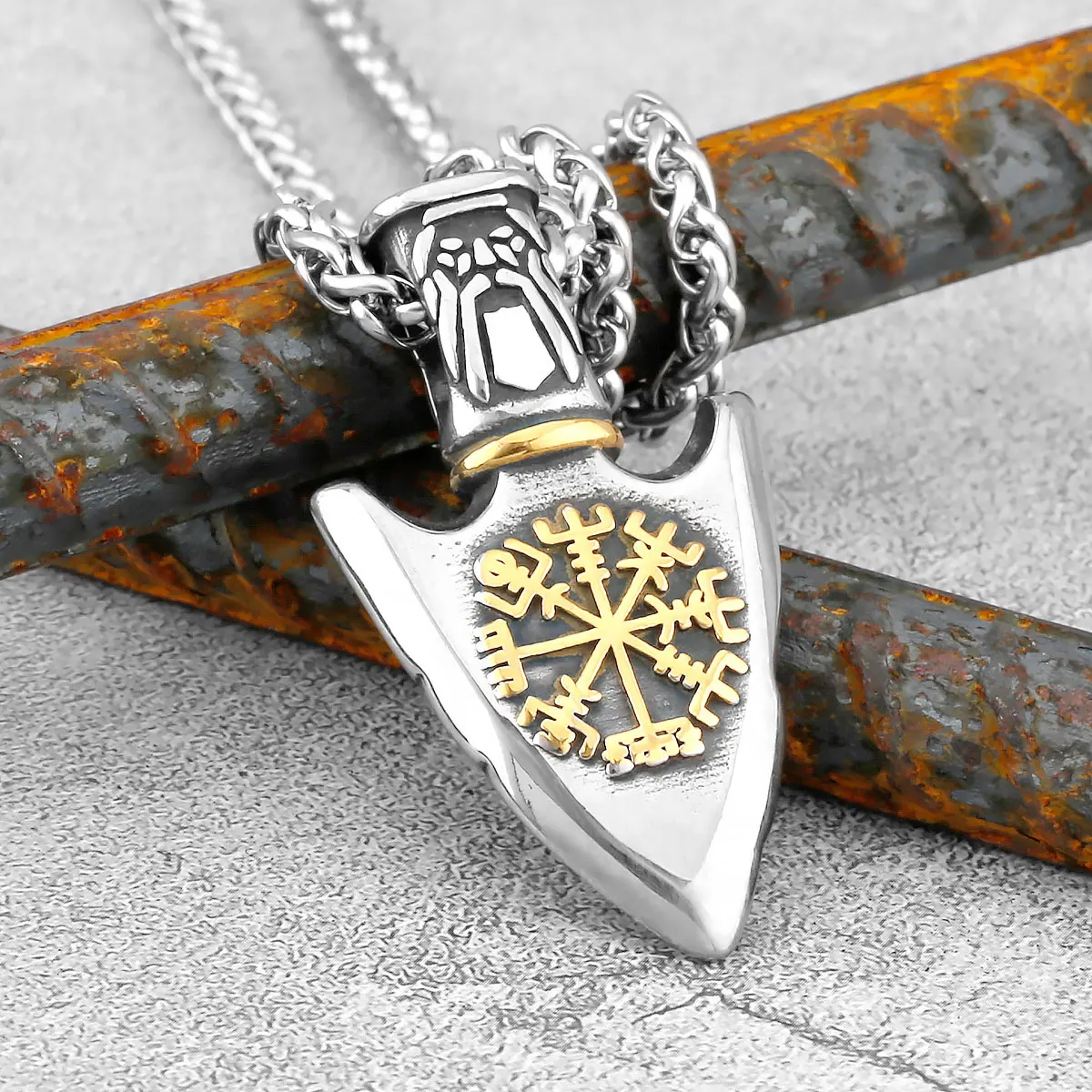 Скандинавское ожерелье с компасом и копьем руна викингов мужское