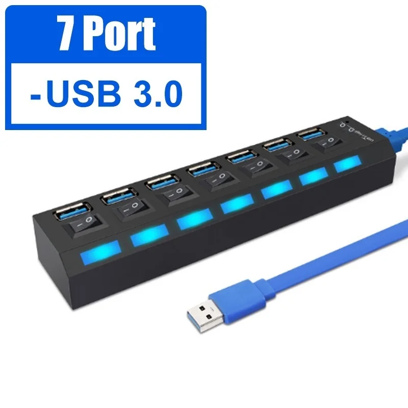 

USB 3.0 Hub USB Hub 3.0 Multi USB Splitter 3 Hab Use Power Adapter 4/7 Port Multiple Expander 2.0 USB3 Hub with Switch for PC