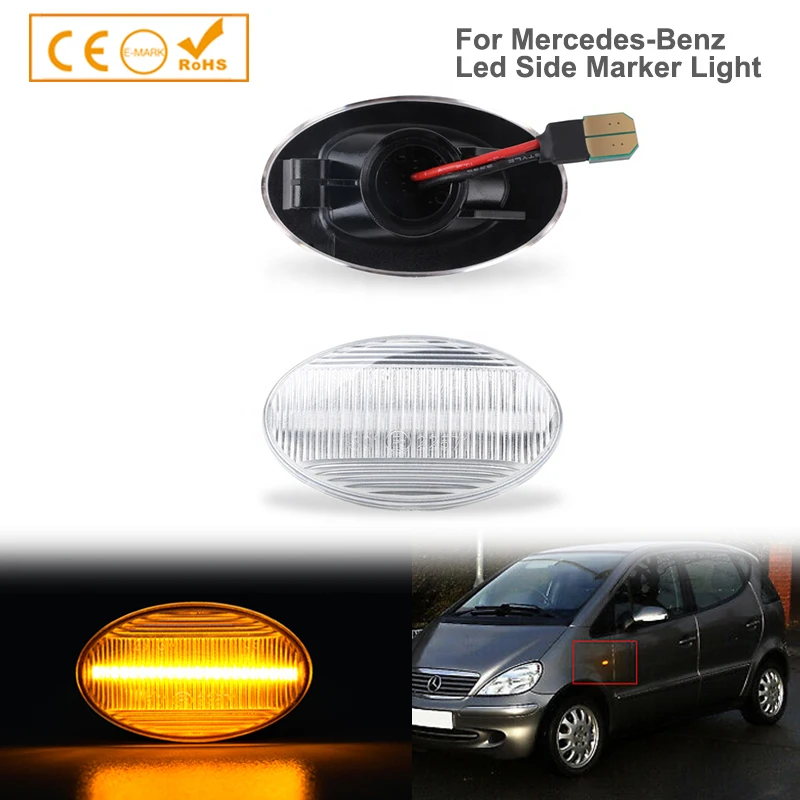 

2Pcs LED Side Indicator Repeater Lamp Turn Signal Light Silver Lens For Mercedes Vito Viano W639 W168 W450 W452 W415 W447