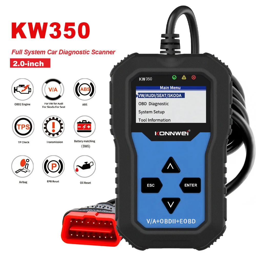 

Диагностический инструмент EPB Scan VAG COM KW350 OBD2, светильник гностический сканер для авто, VAG, VW, Audi, ABS, сброс подушки безопасности, средство для обслуживания масла