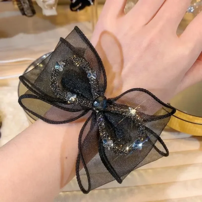 Элегантные сетчатые заколки для волос с бантом женщин резинка кристаллами