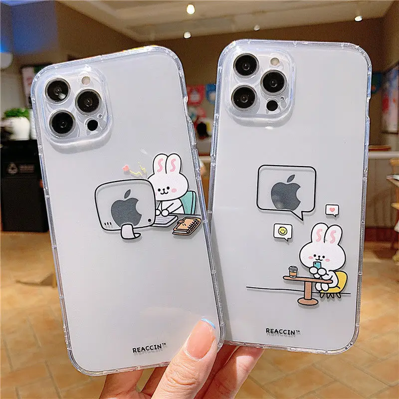

Cartoon Lovely Rabbit Luxury Clear Phone Case For Funda iPhone 11 13 12 Pro Max 12 13 Mini X XR XS MAX 5 6 7 8 Plus Celula Coque