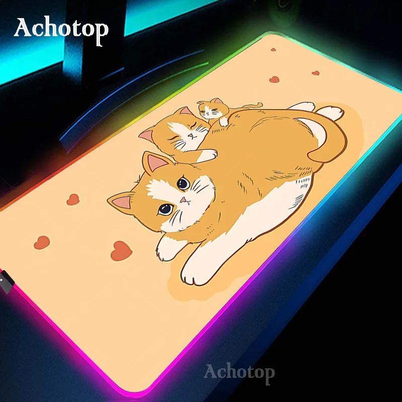 

Game Mouse Pad Kawaii Cat RGB Large Mouse Mat XXL Gaming Mousepad LED Table Pads Backlit Deskmat Luminous Big Keyboard Mats