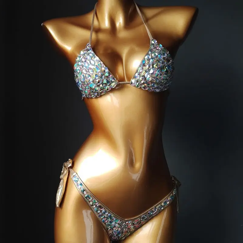 

2023 New Diamond Bikini Set Sexy Thong Swimsuit Hot Seam Drill Swim Suit Women's Split Swimwear Two Piece Beachwear Bathsuit