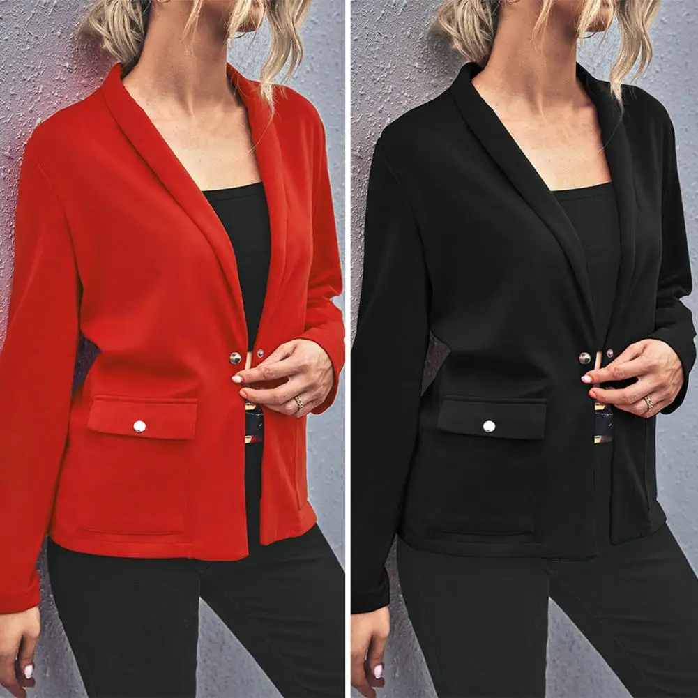 

Женское однотонное стильное пальто на одной пуговице с лацканами для делового офиса, однотонное деловое пальто с длинным рукавом для весны