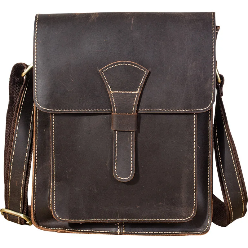 Vintage Male Genuine Leather Shoulder Messenger Bag Crossbody Sling Postman Hand Bag Small Side Bag Vertical Designor for Men