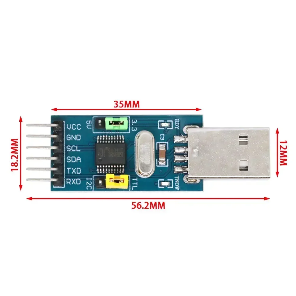 Фото Программатор CH341T USB-I2C/UART - модуль последовательного порта TTL 3.3В/5В для загрузки и отладки прошивок STC/Arduino №2