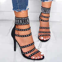 summer women sexy 10cm black female sandals new casual fashion rhinestone stiletto ultra high heels lady shoes open toe shoes