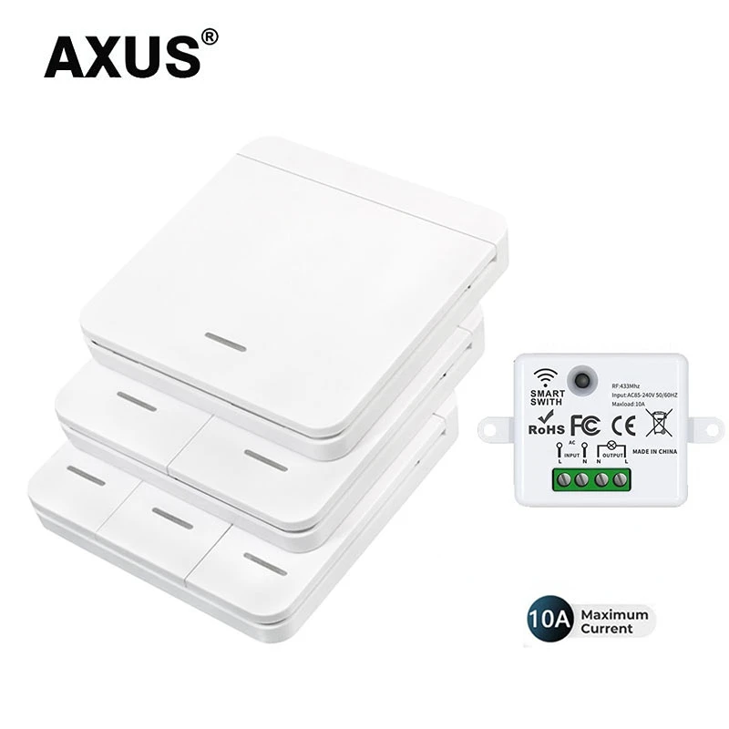 

AXUS RF 433mhz Wireless Switch 110V 220v 10A Switch Module Receiver Electric Supports 2 Way Smart Switch Control Home Lamp fan