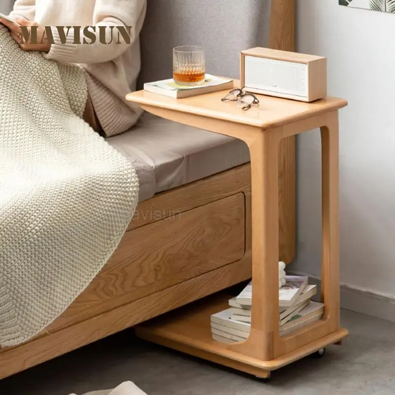 

Solid Wood Side Table Living Room Mobile Sofa Coffee Table Simple Bedroom Small Desk C-Shaped Small Muebles Home Furniture YH