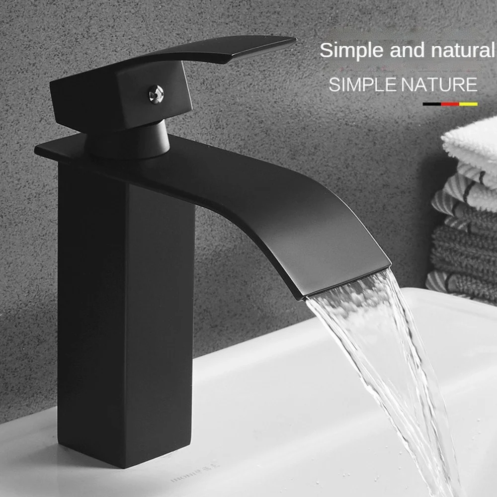 

Black Kitchen Waterfall Faucet Stainless Steel Elbow Faucet Hot and Cold Sink Mixer Tap Kitchen Accessories Square Chrome Crane
